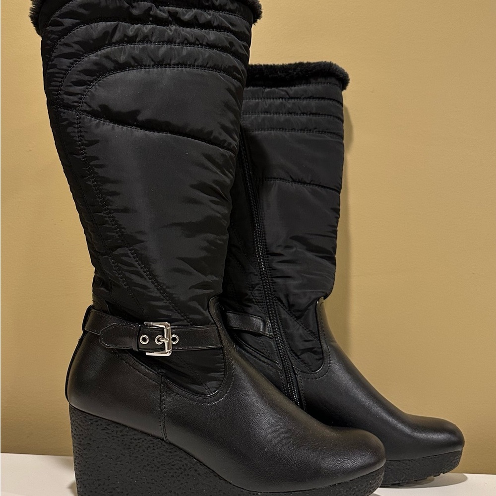 Unisa Black Quilted Wedge Boots